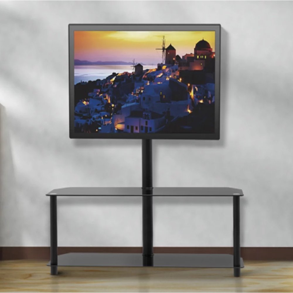 2-Tier Corner-Notched Glass Media Console With Tv Mount Bracket (Medium)